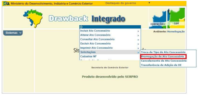 Tela Drawback Integrado Controle dos Atos Concessorios