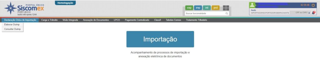 Tela Modulo Importacao Portal Unico Siscomex 1