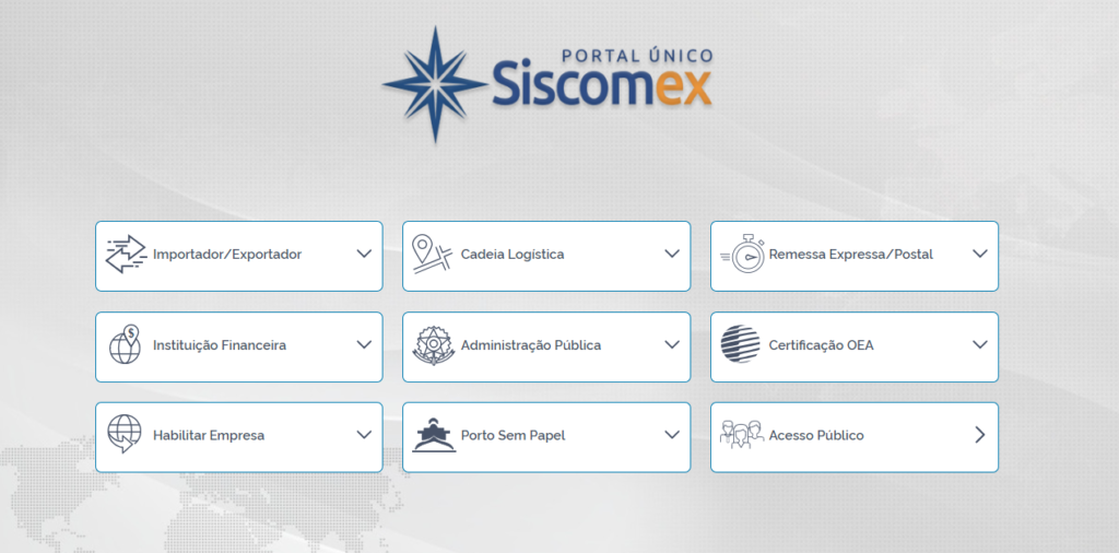 Tela principal Portal Unico Siscomex