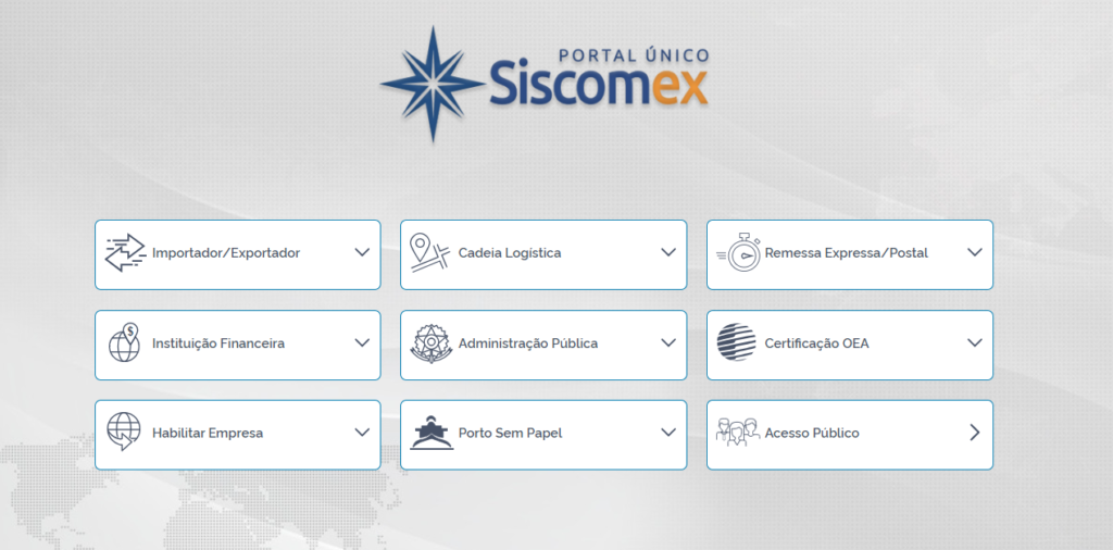 Tela principal Portal Único Siscomex