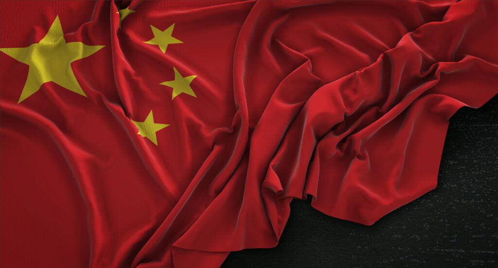 china flag wrinkled dark background 3d render